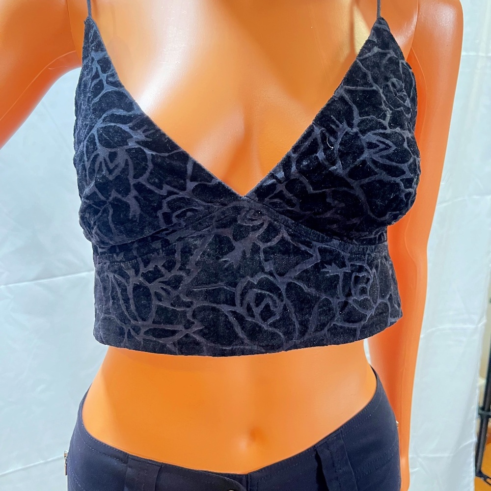 Free People carved velvet black camisole with adjustable straps, size S